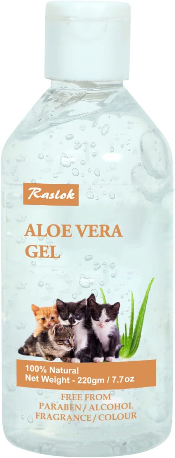 Aloe Vera Gel for Cats (Feline) 99% Natural, Hydrating Skin & Coat Care – Free from Paraben, Alcohol, Fragrance & Color – 220gm (7.7oz)