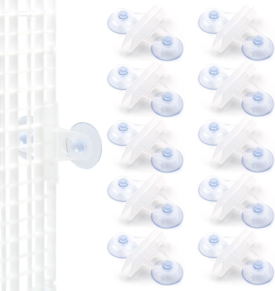 LINLAN Aquarium 10 Pieces Divider Suction Cup Clips, Glass Fixing Clips, Plastic Mesh Board Isolation Holders for Fish Tank (White-Translucent)