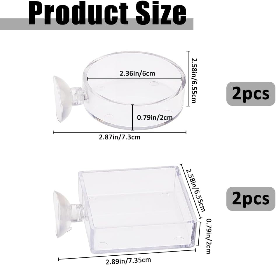SUPERFINDINGS 4Pcs 2 Styles Fish Tank Feeder Dishes 7.3cm/2.9" Aquarium Shrimp Feeding Dish with Suction Cup Transparent Acrylic Fish Tank Feeding Bowls Shrimp Feeder Dish for Shrimps Fish Betta