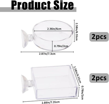 SUPERFINDINGS 4Pcs 2 Styles Fish Tank Feeder Dishes 7.3cm/2.9" Aquarium Shrimp Feeding Dish with Suction Cup Transparent Acrylic Fish Tank Feeding Bowls Shrimp Feeder Dish for Shrimps Fish Betta