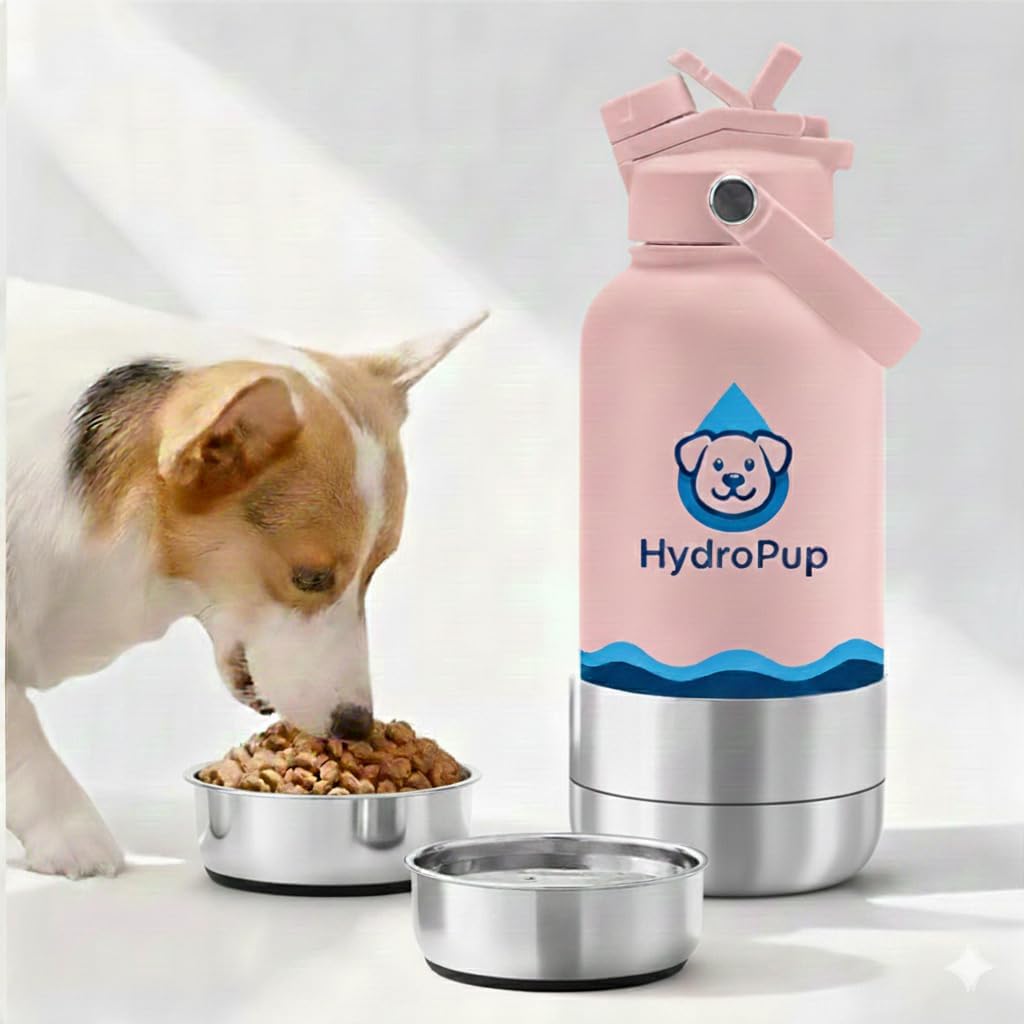 32 OZ Sainless Steel Dog Water Bottle with Lid-HydroPup (Pink)