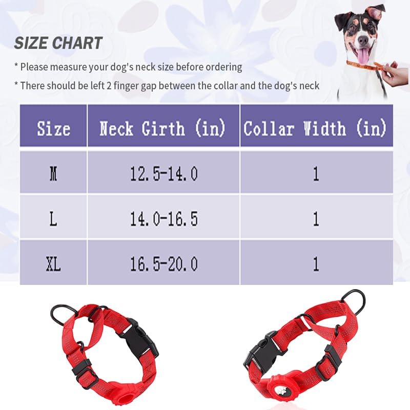 Martingale Dog Collar with AirTag Holder, Reflective Nylon, Quick Release Buckle, No Pull Pet Training Collars for Small Medium Large Dogs (Black, X-Large)