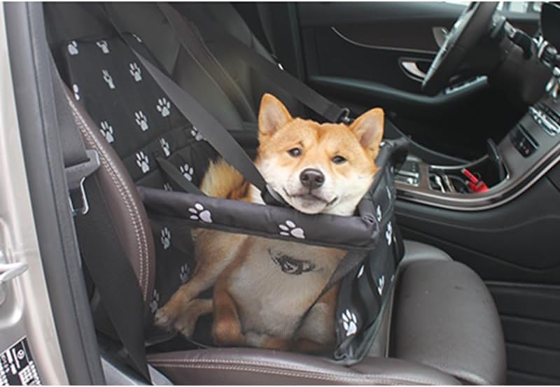 Small Dog Car Seat，Comfortable Front and Back seat pet beds, Portable Foldable seat, Breathable PVC Frame, Includes seat Belt, fits Small Dogs/Cats Weighing up to 15 pounds (Red, L)