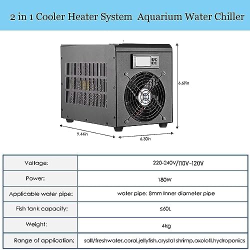 60L Electronic Aquarium Water Chiller Aquarium Digital Fish Tank Cooling Heating Machine 180W 100-240V Cold and Warm Water Machine