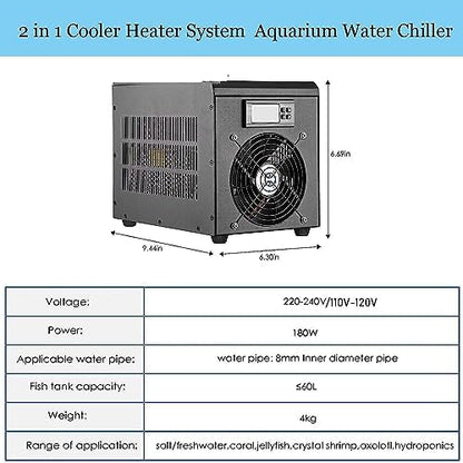 60L Electronic Aquarium Water Chiller Aquarium Digital Fish Tank Cooling Heating Machine 180W 100-240V Cold and Warm Water Machine