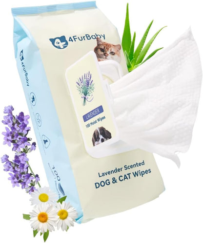 Dog-Wipes-for Paws and Butt - 8" x 8" Hypoallergenic, Hydrating Pet Grooming Wipes for Dogs Cats Cleaning Deodorizing (Lavender, 100 Count)