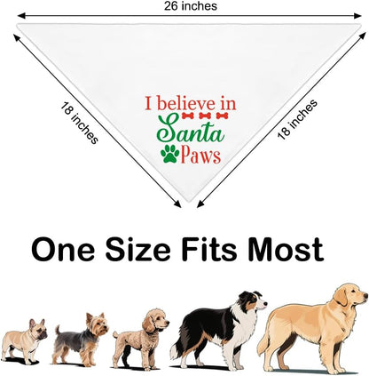 I Believe in Santa Paws White Dog Bandana, Christmas Birthday Gifts for Dog Owner Lover, Cute Puppy Scarf Photo Shoot for Holiday Party, Christmas Costume for Festive Celebration