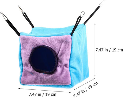 Small Animal Hanging Hammock Cage with Double-Layer Cozy Cube Bed for Hamsters Squirrels Ferrets and Chinchillas Small Pet Suspend Cage Hideout
