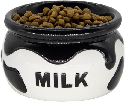 Ceramic Raised Cat Bowl, Elvated Cat Food and Water Bowl for Indoor Cats, Anti Vomiting and Whisker Friendly Kitty Dish-Microwave and Dishwasher Safe (Milk)