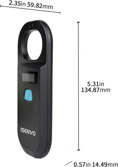 Pet Microchip Scanner Rechargeable RFID EMID Micro Chip Reader Scanner 134.2kHz 125kHz 15 Digits Pet Chip ID Scanner for Animal/Pets/Pigs/Dogs/Cats (190A)