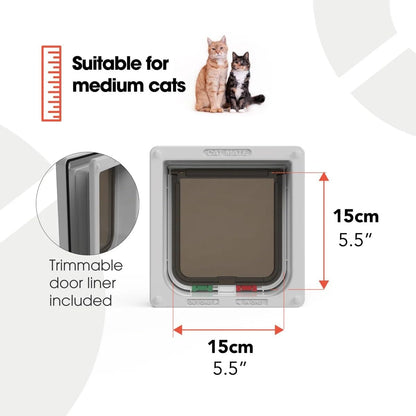 Cat Mate 4-Way-Locking Cat Flap with Door Liner to 2" (235) - Secure Lockable Door for Small to Medium Sized Cats, for UPVC, Wood and Wall, Grey