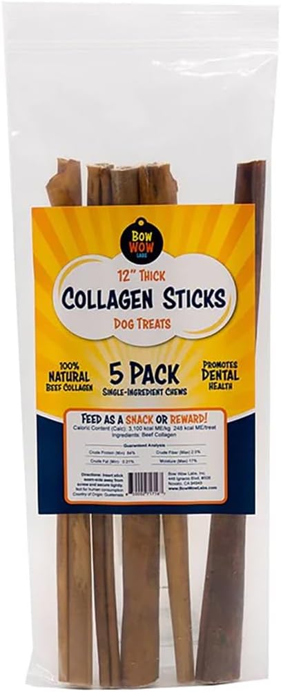 Bow Wow Labs 12" SafeFit Collagen Sticks for Dogs 5 Pack/Thick – All-Natural Chews for Joint, Gut, Bone & Oral Health