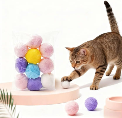 10Pcs Soft Plush Cat Ball 1.2-inch Rainbow Cat Toy, Cat Toy Plush Balls – Self-Entertainment Quiet Play Balls for Cats, Mixed Colors