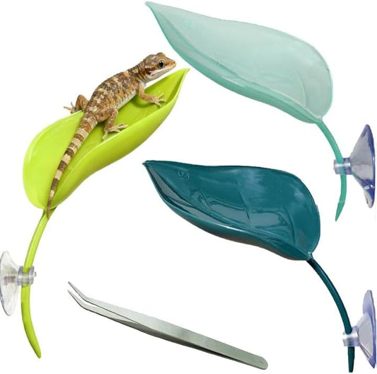 Crested Gecko Tank Accessories 3 PCS Wall Climbing Gecko Toy Reptile Leaf Habitat Decor for Tree Frogs