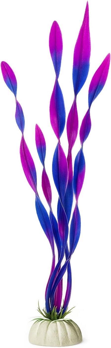 D & K Exclusives Artificial Aquarium Plants, 10 Pack 8.5 inch Plastic Fish Tank Decorations, Colorful Aquascape Decor for Freshwater, Tropical Tanks (Purple & Blue Seaweed Plant)
