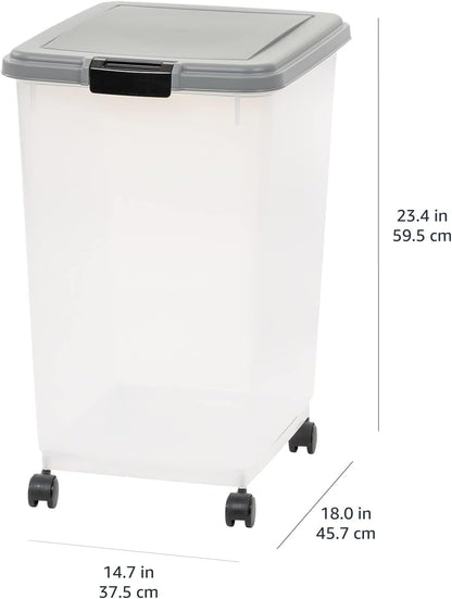 Amazon Basics Airtight Dog Food Storage Container with Scoop and Wheels, 69 QT, Gray