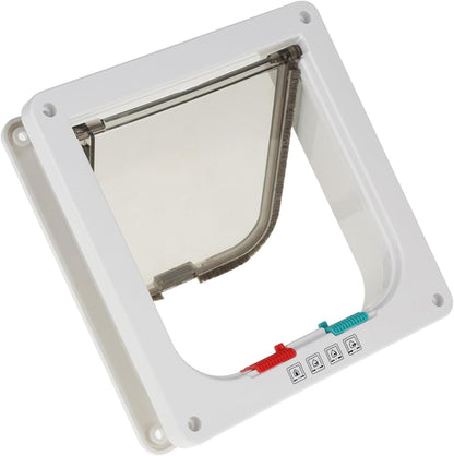 Lockable Pet Cat Flap Door, Small Dog and Cat Flap with 4 Way Locking, Weatherproof Double Flap, Easy DIY Installation - Secure Access Control, Energy Saving, Ideal for Indoor an