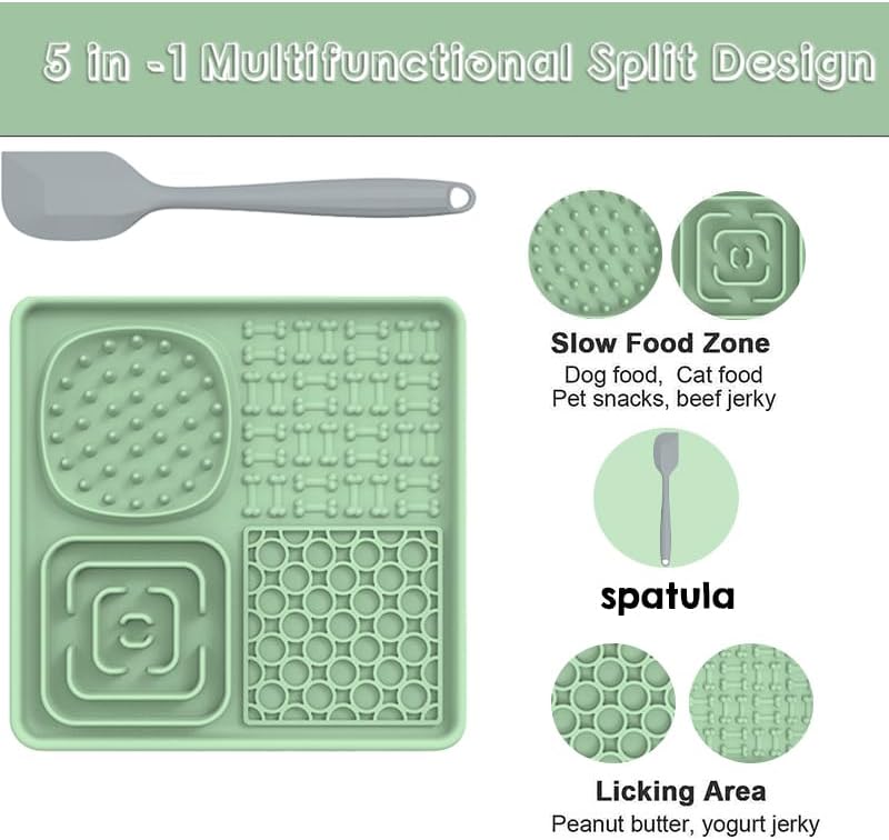 Dog Lick Mat with Suction Cups & Bonus Spatula – Slow Feeder Licking Pad for Dogs & Cats, Calming Treat Mat for Bath, Grooming & Anxiety Relief, Dishwasher Safe Silicone Pet Mat