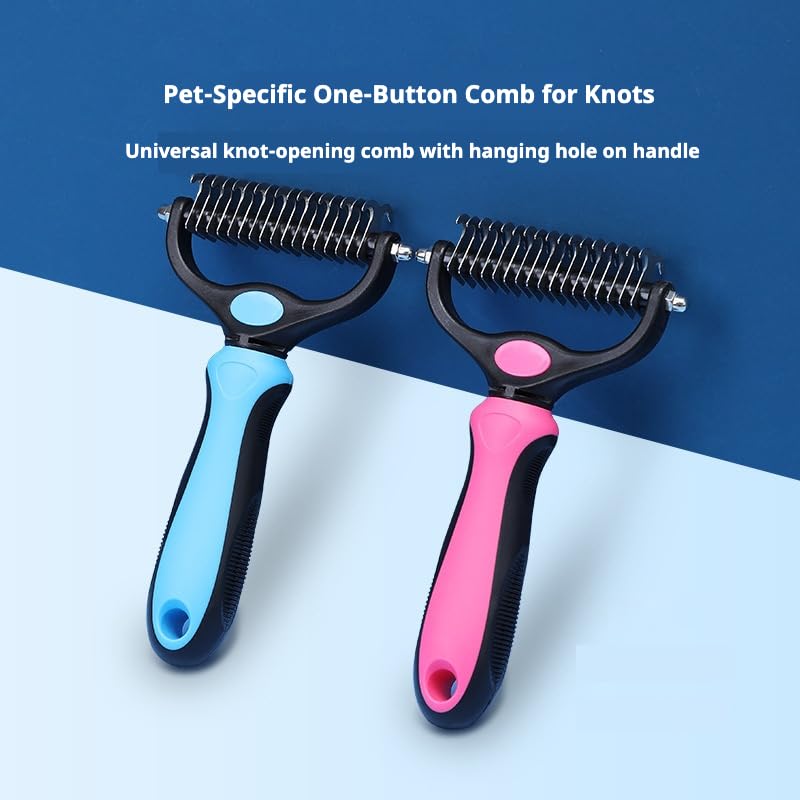 Double-Sided Pet Dematting Comb – 2-in-1 Undercoat Rake for Dogs & Cats, Stainless Steel Blade + PP Handle, Removes Tangles & Floating Hair, Lightweight 113 g, Home Grooming Tool