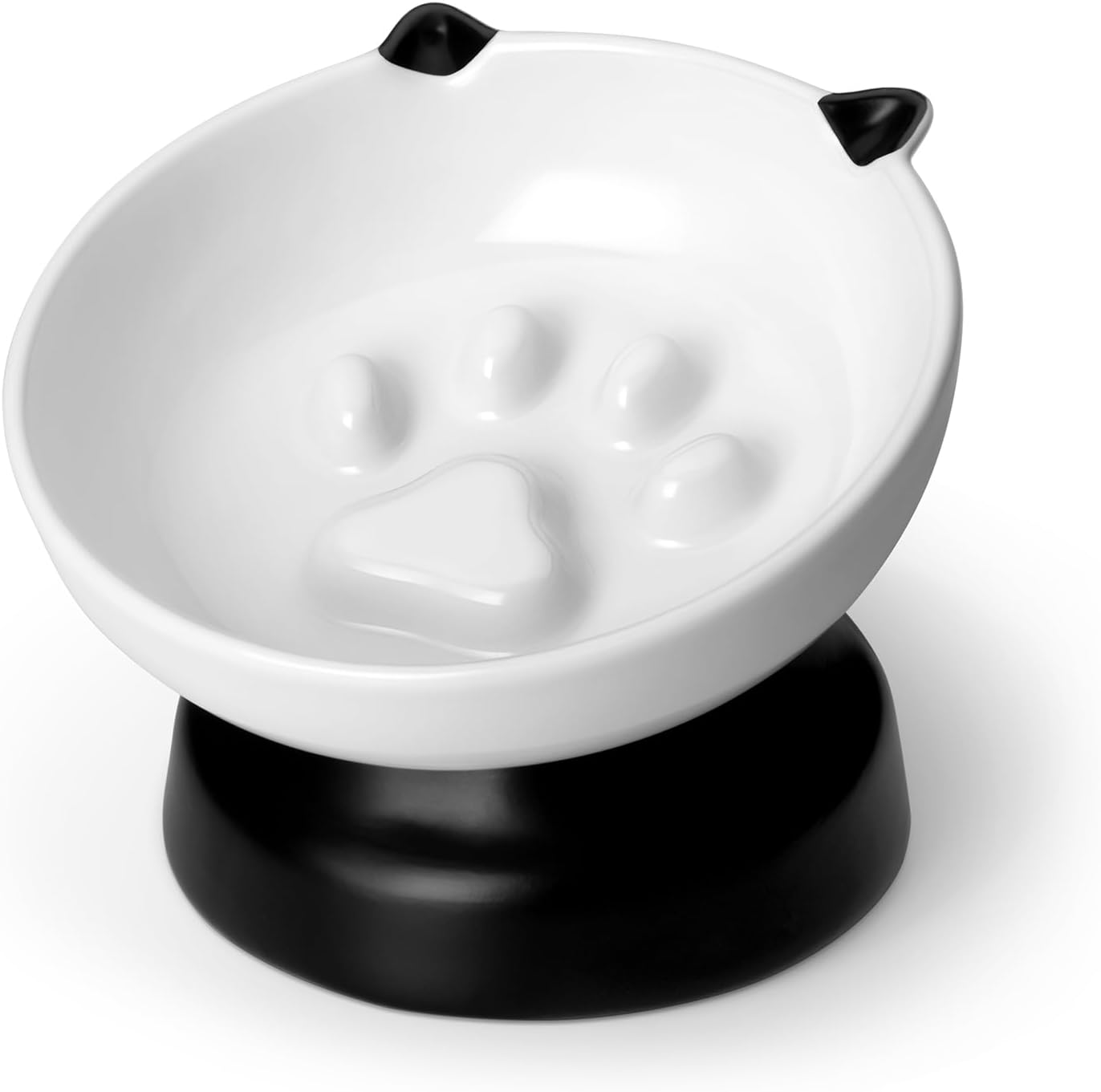 vancasso Slow Feeder Cat Bowls, Ceramic Elevated Slow Feeder Cat Bowls, Raised Food Bowl for Wet Food (Black)