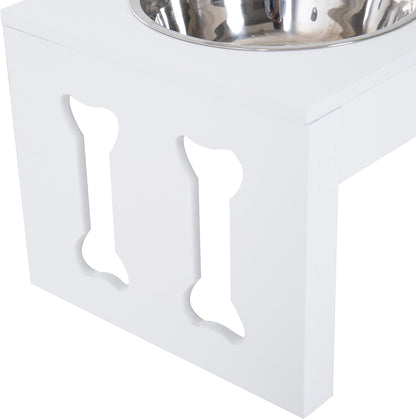 GREAZ 23" Modern Decorative Dog Bone Wooden Elevated Pet Food Bowl Feeding Station, White