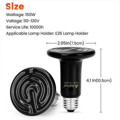 Ceramic Reptile Heat Lamp 150W Ceramic Heat Emitter E26 No Light Night Heat Bulb for Reptile Terrarium Tank Lizards Snakes Hedgehogs Turtles Cats Dogs Chicken（2 Pack）
