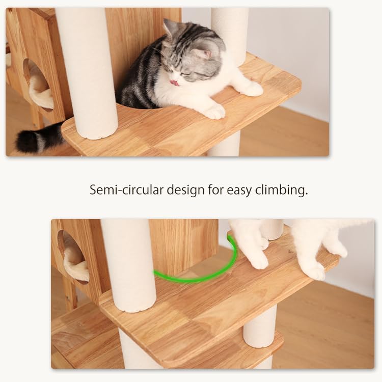 Wood Cat Tree for Large Cats, 62-Inch Tall Modern Cat Tower with Condo & Scratching Posts - Easy to Clean, Heavy-Duty, Furniture-Grade Design for Stable Climbing, Eco-Friendly (White 62'')