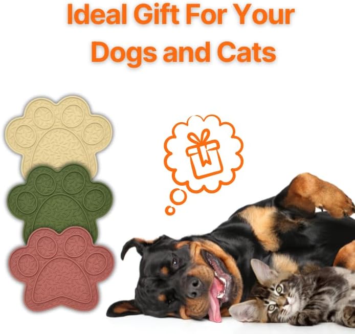 Lick Mat for Dogs & Cats 3 Pack, DOOGUES Slow Feeder Mat for Anxiety Relief, Non-Slip Suction Cups, Spread with Peanut Butter, Yoghurt or Treats, Suitable for Small and Medium Pets (Pink Green Beige)