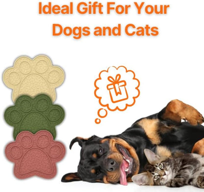 Lick Mat for Dogs & Cats 3 Pack, DOOGUES Slow Feeder Mat for Anxiety Relief, Non-Slip Suction Cups, Spread with Peanut Butter, Yoghurt or Treats, Suitable for Small and Medium Pets (Pink Green Beige)