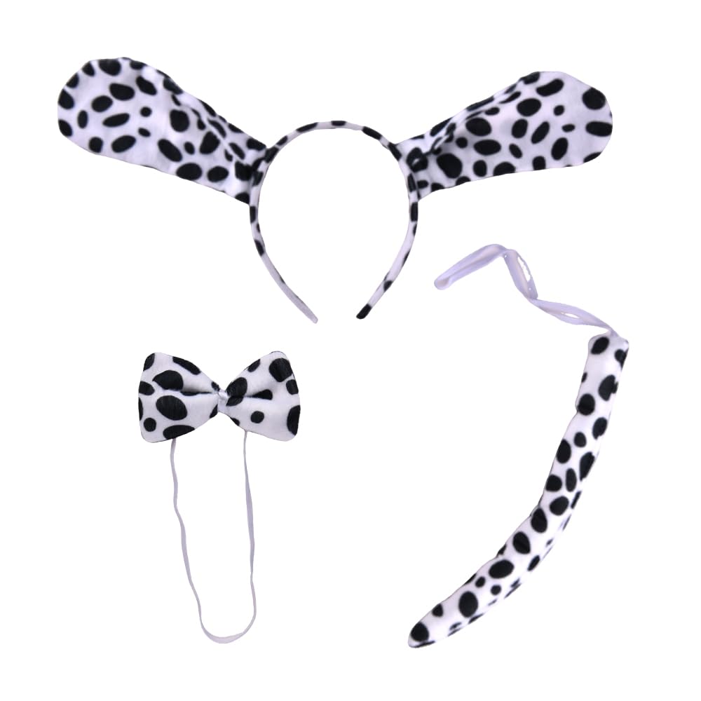 Spottted Dog Costume Dog Ear Haedband Tail Bowtie Set Animal Cosplay Accessories for Halloween Cosplay Party Photo Props Puppy Hairband Kit DIY Dress Up Party Doggie Costume Accessories