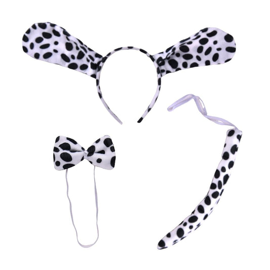 Spottted Dog Costume Dog Ear Haedband Tail Bowtie Set Animal Cosplay Accessories for Halloween Cosplay Party Photo Props Puppy Hairband Kit DIY Dress Up Party Doggie Costume Accessories
