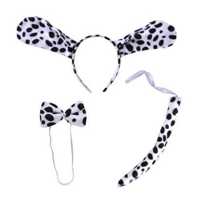Spottted Dog Costume Dog Ear Haedband Tail Bowtie Set Animal Cosplay Accessories for Halloween Cosplay Party Photo Props Puppy Hairband Kit DIY Dress Up Party Doggie Costume Accessories