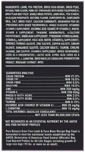 Pure Balance Lamb & Fava Bean Recipe Dry Dog Food, Grain-Free, 11 lbs