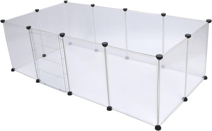 Pet Fence Portable 6 Pieces, Translucent Plastic Enclosure for Small Medium Dogs and Cats - Easy Assembly, Adjustable Size, Lightweight and Durable for Indoor Outdoor Use (12 Pieces L)