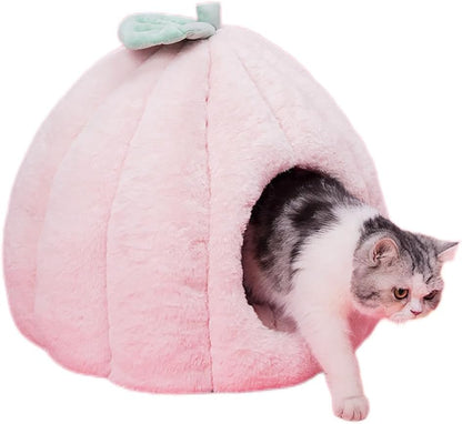 Cat Beds and Sofa Cave House Pumpkin Indoor Kennel with Detachable Cushion for Pets S