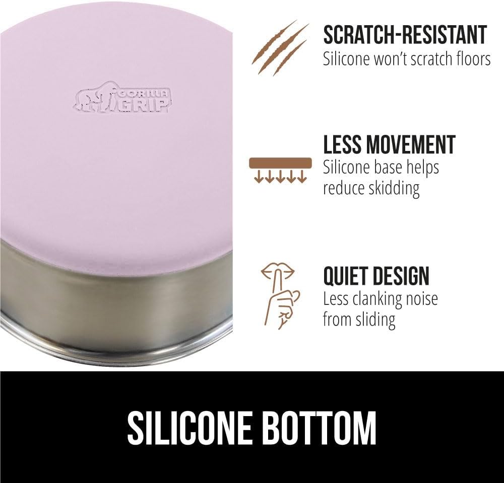 GORILLA GRIP Dog Bowls, Holds 2 Cups Each (16 fl oz), Heavy Duty Stainless Steel Food and Water Bowl for Feeding Dogs and Cats, Dishwasher Safe, Rust Resistant, BPA Free Rubber Base, Set of 2 Pink