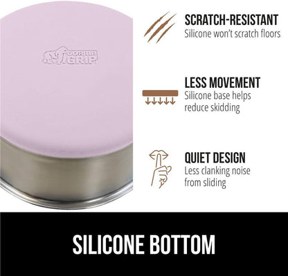 GORILLA GRIP Dog Bowls, Holds 2 Cups Each (16 fl oz), Heavy Duty Stainless Steel Food and Water Bowl for Feeding Dogs and Cats, Dishwasher Safe, Rust Resistant, BPA Free Rubber Base, Set of 2 Pink