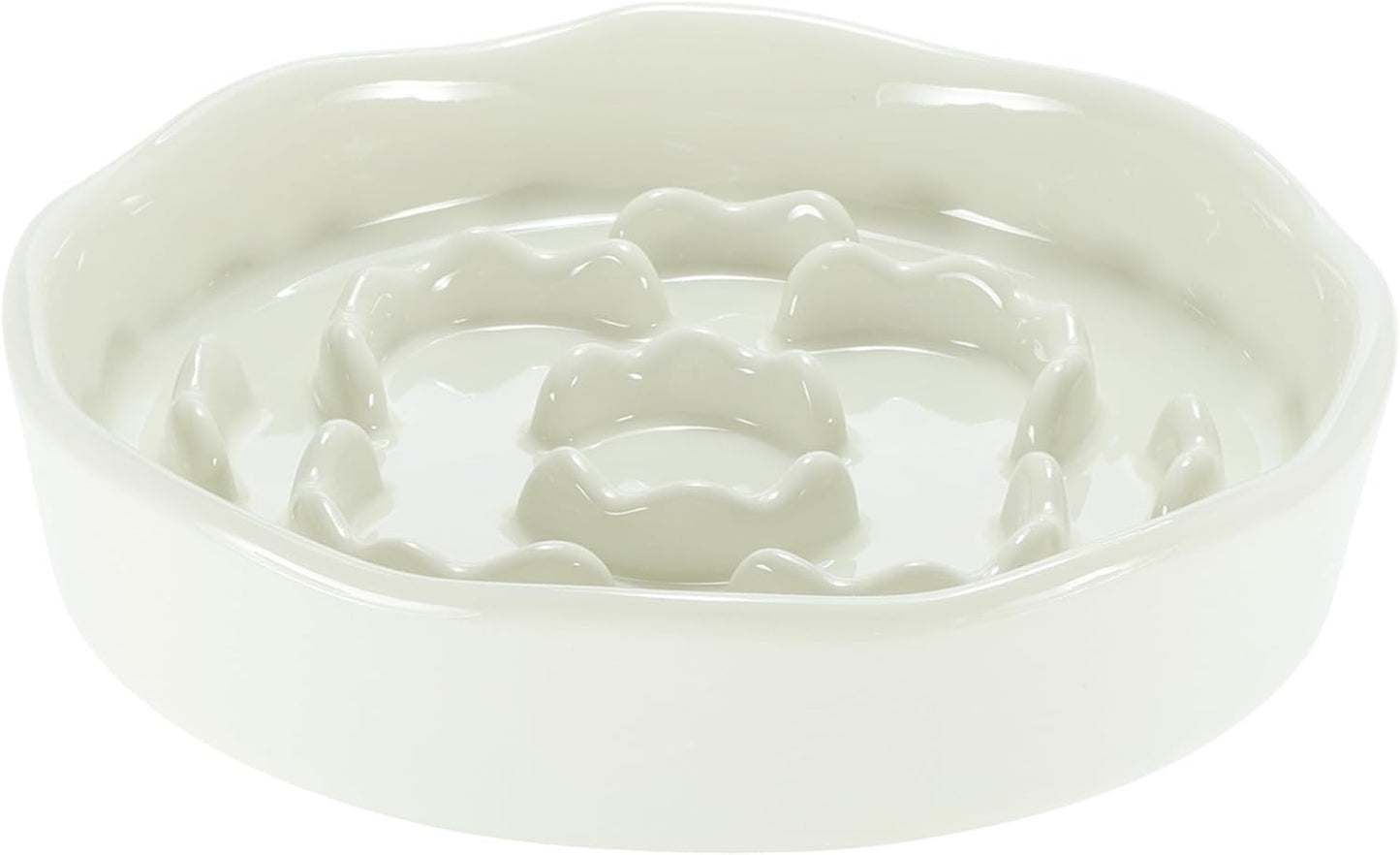 Slow Feeder Dog Bowls, Ceramic Slower Food Feeding Bowl for Small and Medium Dogs, Prevents Fast Eating and Black Chin, Beige, 1 Pc