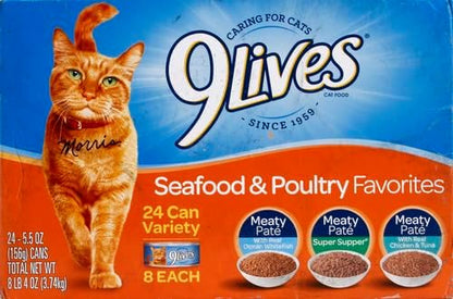 9Lives Seafood & Poultry Favorites Wet Cat Food Variety 5.5 Ounce Can (Pack of 24)