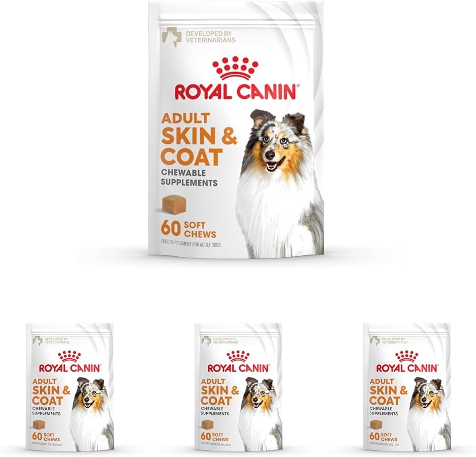 Royal Canin Skin & Coat Dog Supplement Soft Chews for Adult Dogs, 60 Count (Pack of 4)