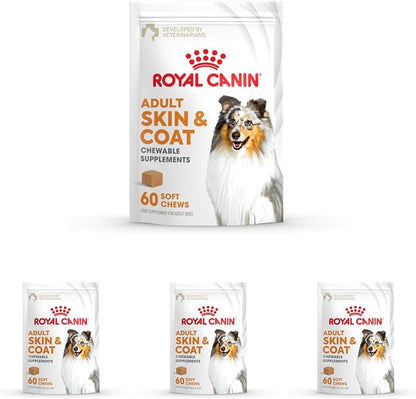 Royal Canin Skin & Coat Dog Supplement Soft Chews for Adult Dogs, 60 Count (Pack of 4)