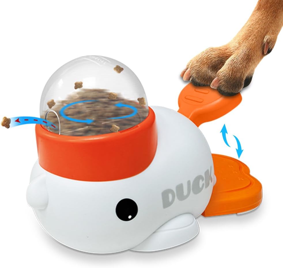 Dog Slow Feeder Puzzle Toy, 2-in-1 Interactive Duck Shaped Puppy Treat Feeding Food Dispenser Mental Stimulation Toys for Small & Large Cats Dogs