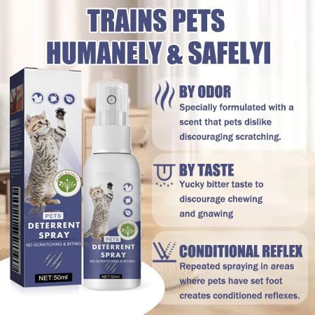 Cat Repellent Spray, Anti-Scratch Furniture & Anti-Cat Pee Deterrent - Natural Citrus Formula, Safe for Pets & Environment, Indoor & Outdoor Use, Protects Furniture & Plants, 50ml