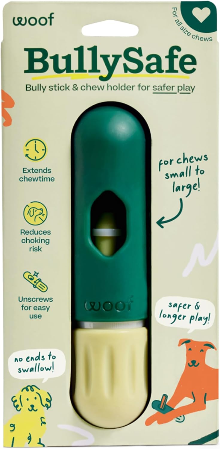 WOOF BullySafe - Bully Stick Holder - Durable Dog Chew Holder for Safe, Long-Lasting Play - Easy to Clean - No More Swallowed Ends - Best for Dogs 10+ lbs