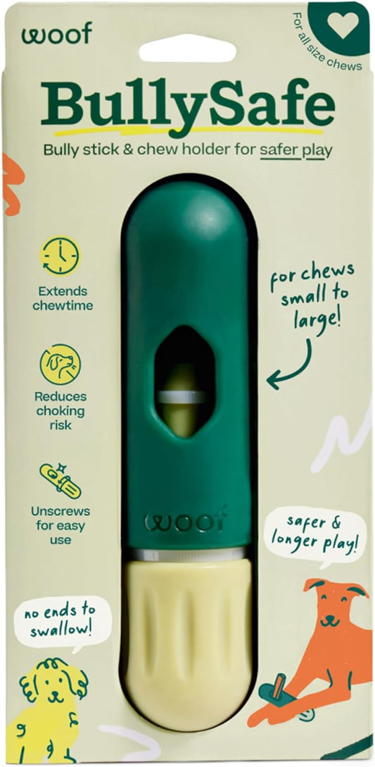 WOOF BullySafe - Bully Stick Holder - Durable Dog Chew Holder for Safe, Long-Lasting Play - Easy to Clean - No More Swallowed Ends - Best for Dogs 10+ lbs