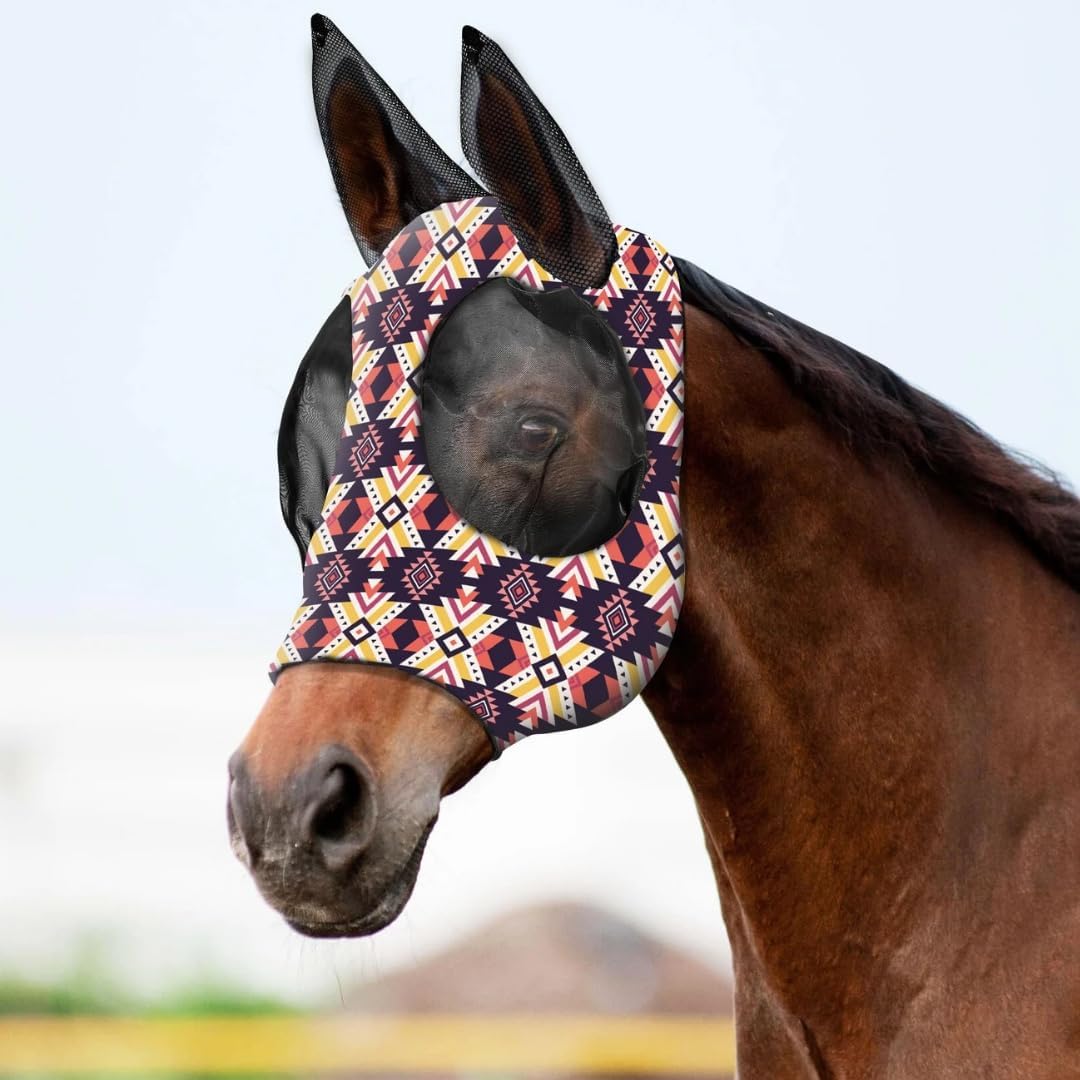 Stylish Horse Fly Mask with Ears – Soft, Breathable Mesh, UV Protection, Fun Floral Print for Year-Round Comfort and Protection.