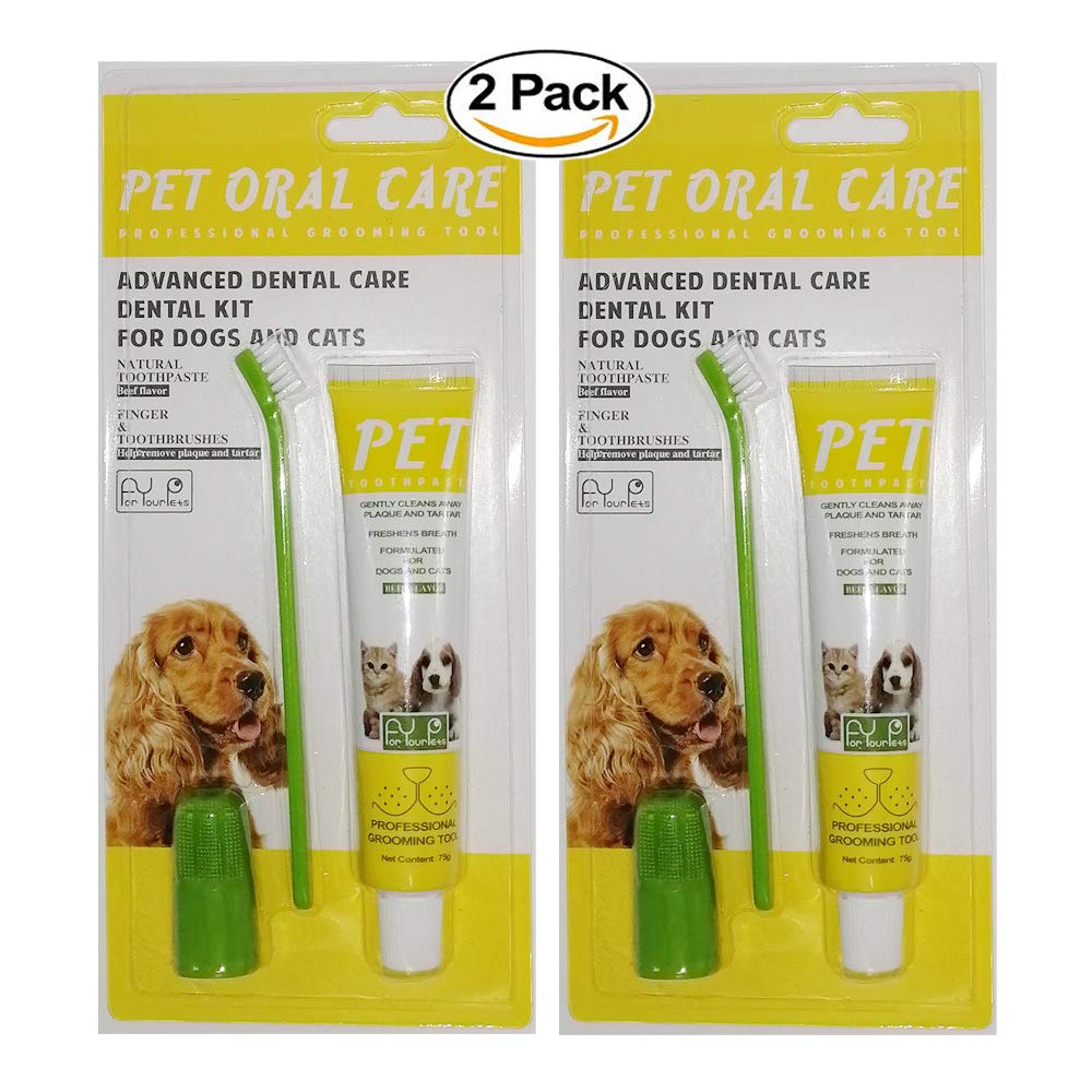 2 Pack Pet Toothbrush and Toothpaste for Dogs & Cats, Best Soft Silicone Pet Finger Toothbrush for Small Dogs Puppy Doggy, Dog Toothpaste Beef Flavor