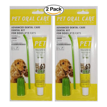 2 Pack Pet Toothbrush and Toothpaste for Dogs & Cats, Best Soft Silicone Pet Finger Toothbrush for Small Dogs Puppy Doggy, Dog Toothpaste Beef Flavor