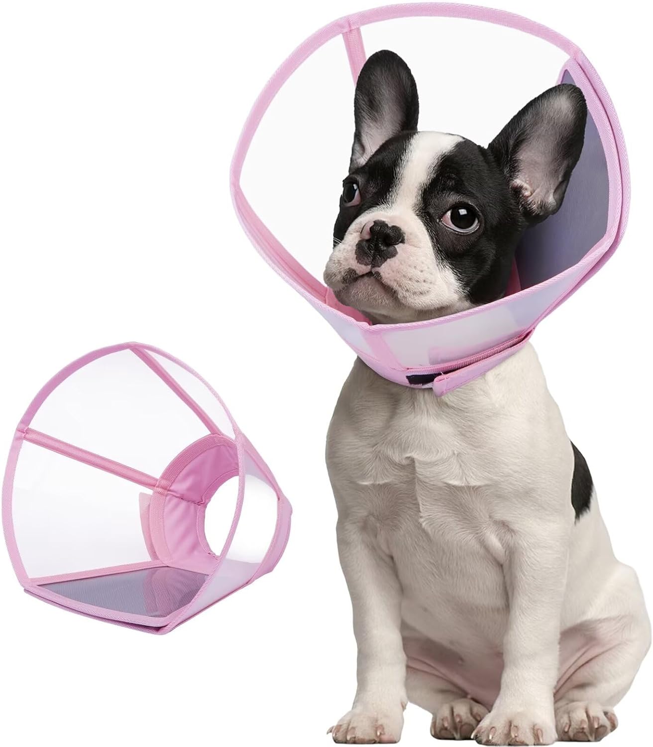 Dog Cone Collar for Dogs After Surgery,Transparent Dogs Cone Stop Licking,Foldable Dog Recovery Collars & Cones Anti-Bite Lick Protective Wound,Protective Elizabethan Collar Alternative,Pink,M