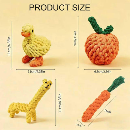 Dog Chew Knot Toy, Puppy Rope Toys, Rope Ball Knot Training Teeth Dogs Treats Toys, Featuring Giraffe,Orange, Carrot, and Duck-Shaped Ropes Toys Suitable for Puppies to Small Dogs